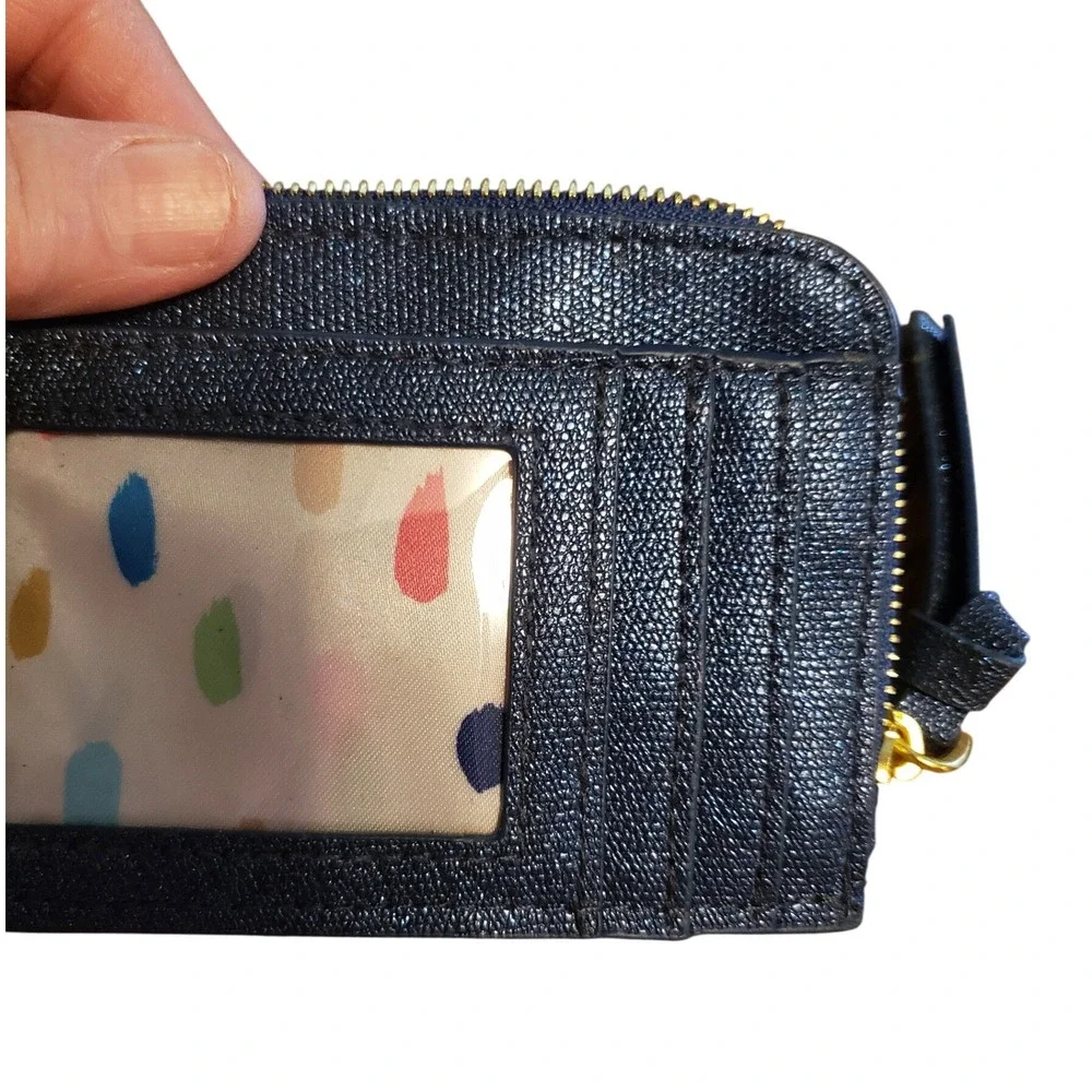 Mary Kay Navy Blue Sparkle Zip Card Case ID Holder Heart Charm Wallet